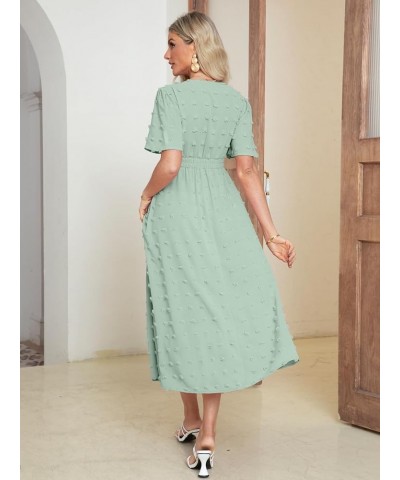 Simplee Womens Boho Maxi Dress Summer Wedding Guest Short Sleeve V Neck Swiss Dot Flowy Dresses Swiss Dot Sage Green $22.13 D...