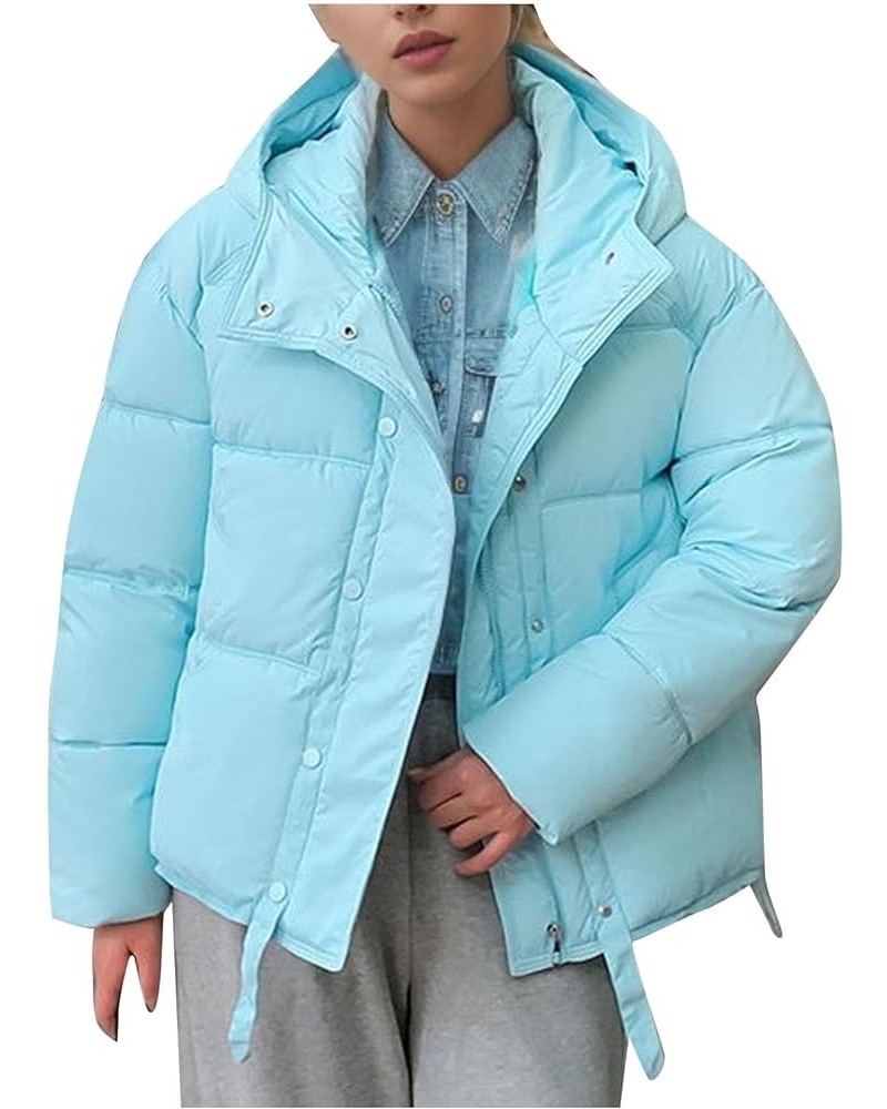 Women's Thickened Down Jacket Oversized Zipper Padded Puffer Coat trendy Lightweight Warm Hooded Winter Outerwear D-light Blu...