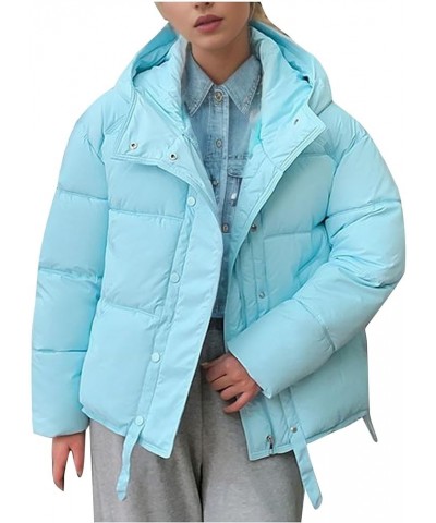 Women's Thickened Down Jacket Oversized Zipper Padded Puffer Coat trendy Lightweight Warm Hooded Winter Outerwear D-light Blu...