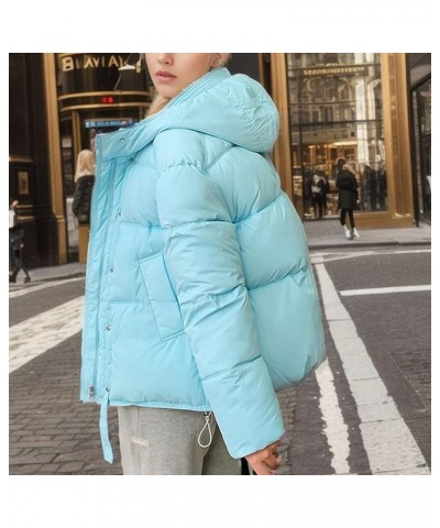 Women's Thickened Down Jacket Oversized Zipper Padded Puffer Coat trendy Lightweight Warm Hooded Winter Outerwear D-light Blu...