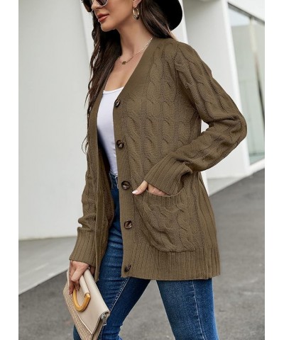 Women's Cable Knit Sweater Button Down Knitwear Chunky Open Front Cardigan Outwear Khaki $10.21 Sweaters