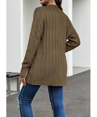 Women's Cable Knit Sweater Button Down Knitwear Chunky Open Front Cardigan Outwear Khaki $10.21 Sweaters