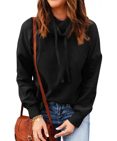 Women Casual Long Sleeve Sweatshirt Cowl Neck Drawstring Thick Dralon Loose Pullovers Shirts Tops Sweatshirts Black $13.00 Ho...