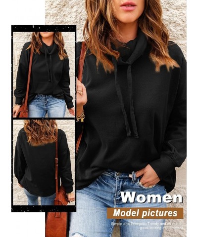 Women Casual Long Sleeve Sweatshirt Cowl Neck Drawstring Thick Dralon Loose Pullovers Shirts Tops Sweatshirts Black $13.00 Ho...