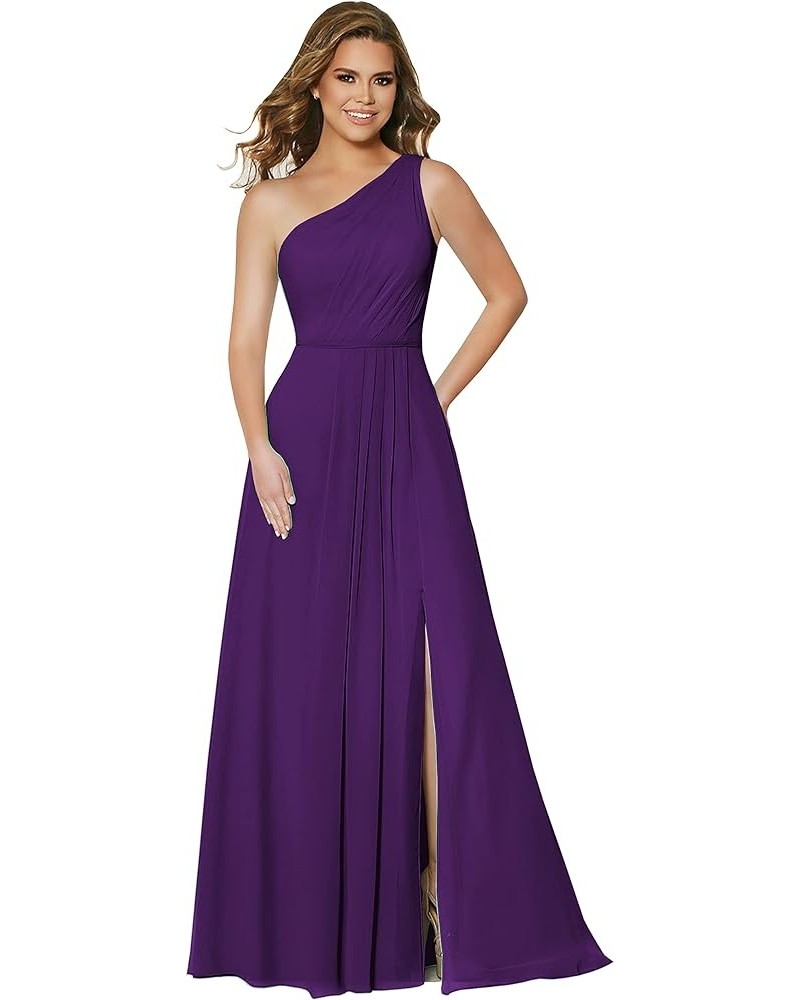 One Shoulder Bridesmaid Dresses for Women Chiffon Split Formal Dress for Women with Pockets Purple $26.40 Dresses