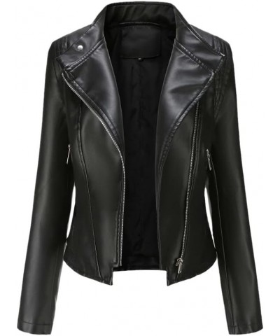 Leather Jacket Women Biker Zipper Jacket Ladies Spring Autumn Coat Female Motorcycle Jacket Black $29.50 Coats