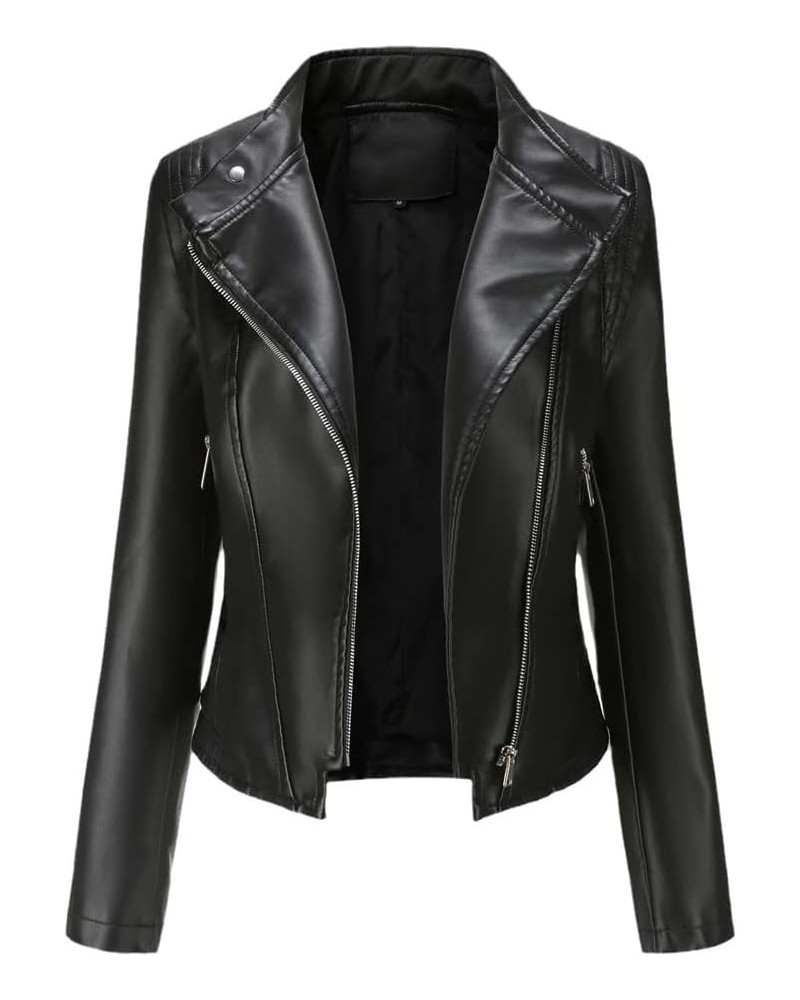 Leather Jacket Women Biker Zipper Jacket Ladies Spring Autumn Coat Female Motorcycle Jacket Black $29.50 Coats