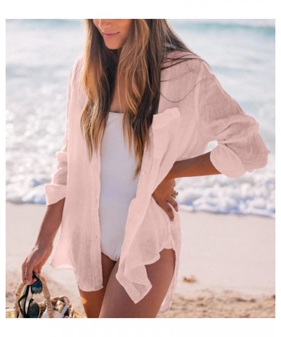 Women's Swimsuits Cover ups Shirts Bathing Suit Beachwear Button Down Shirt Long Sleeve Blouse 1-pink $11.99 Swimsuits