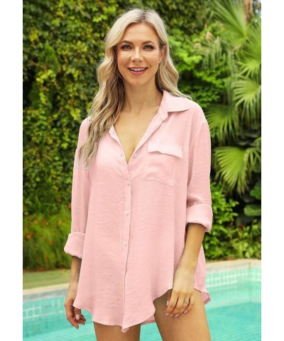 Women's Swimsuits Cover ups Shirts Bathing Suit Beachwear Button Down Shirt Long Sleeve Blouse 1-pink $11.99 Swimsuits