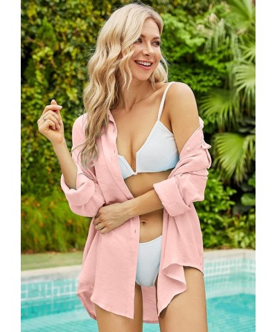 Women's Swimsuits Cover ups Shirts Bathing Suit Beachwear Button Down Shirt Long Sleeve Blouse 1-pink $11.99 Swimsuits