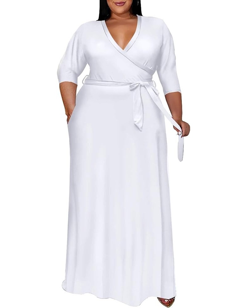 Plus Size Dress for Women - 3/4 Sleeve V Neck Printing Maxi Dresses for Women （XL-6XL） 3-white $23.00 Dresses