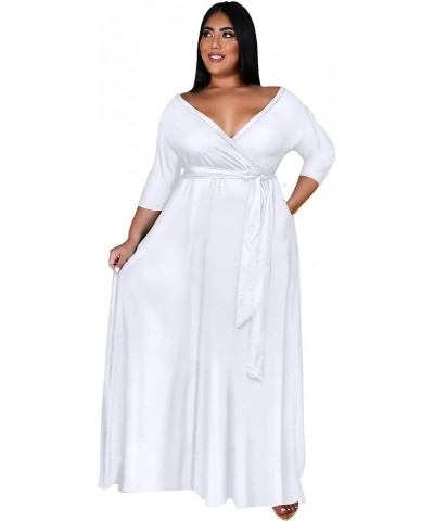 Plus Size Dress for Women - 3/4 Sleeve V Neck Printing Maxi Dresses for Women （XL-6XL） 3-white $23.00 Dresses