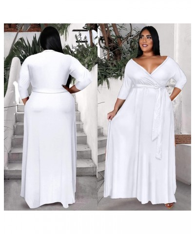 Plus Size Dress for Women - 3/4 Sleeve V Neck Printing Maxi Dresses for Women （XL-6XL） 3-white $23.00 Dresses