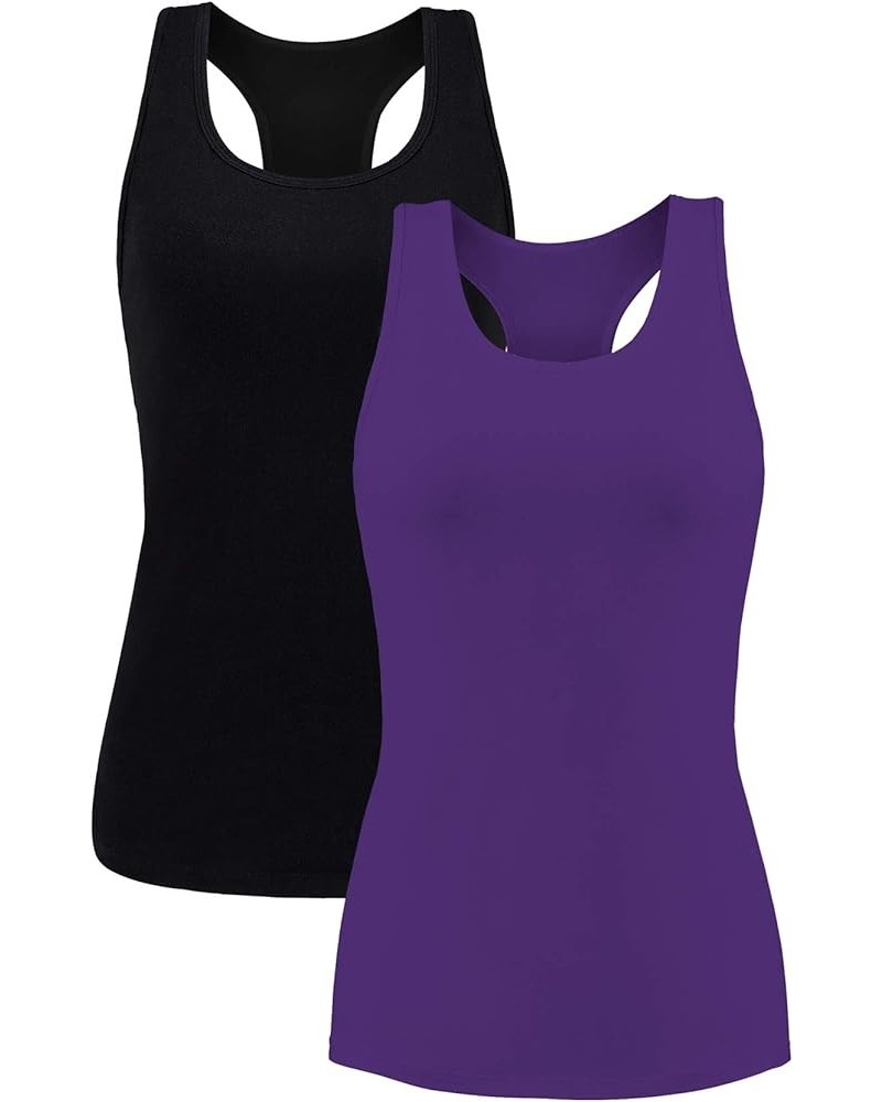 Women Tank Top with Shelf Bra Racerback Workout Yoga Tops Undershirt Black Purple/Shelf Bra $20.89 Activewear