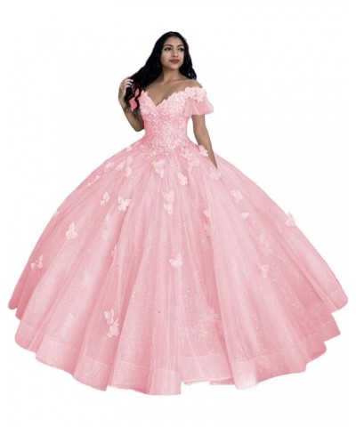 Off Shoulder Quinceanera Dresses Ball Gown 3D Butterfly Sweet 16 Dresses for Teens Puffy Tulle Pageant Gown CXL086 Pink $69.6...