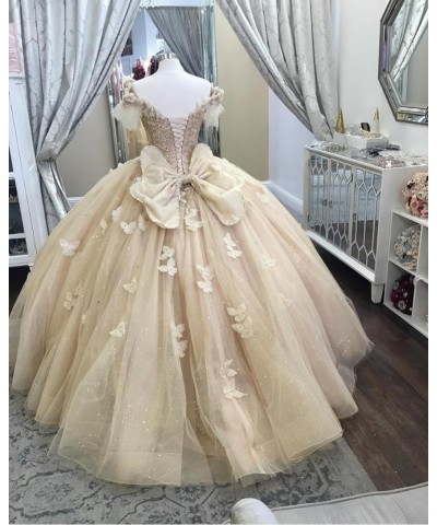 Off Shoulder Quinceanera Dresses Ball Gown 3D Butterfly Sweet 16 Dresses for Teens Puffy Tulle Pageant Gown CXL086 Pink $69.6...