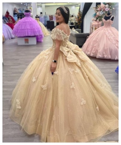 Off Shoulder Quinceanera Dresses Ball Gown 3D Butterfly Sweet 16 Dresses for Teens Puffy Tulle Pageant Gown CXL086 Pink $69.6...