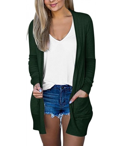 Women's Long Cardigans 2023 Plus Size Open Front Long Sleeve Loose Lightweight Cardigans Outerwear Coat with Pockets 02-green...