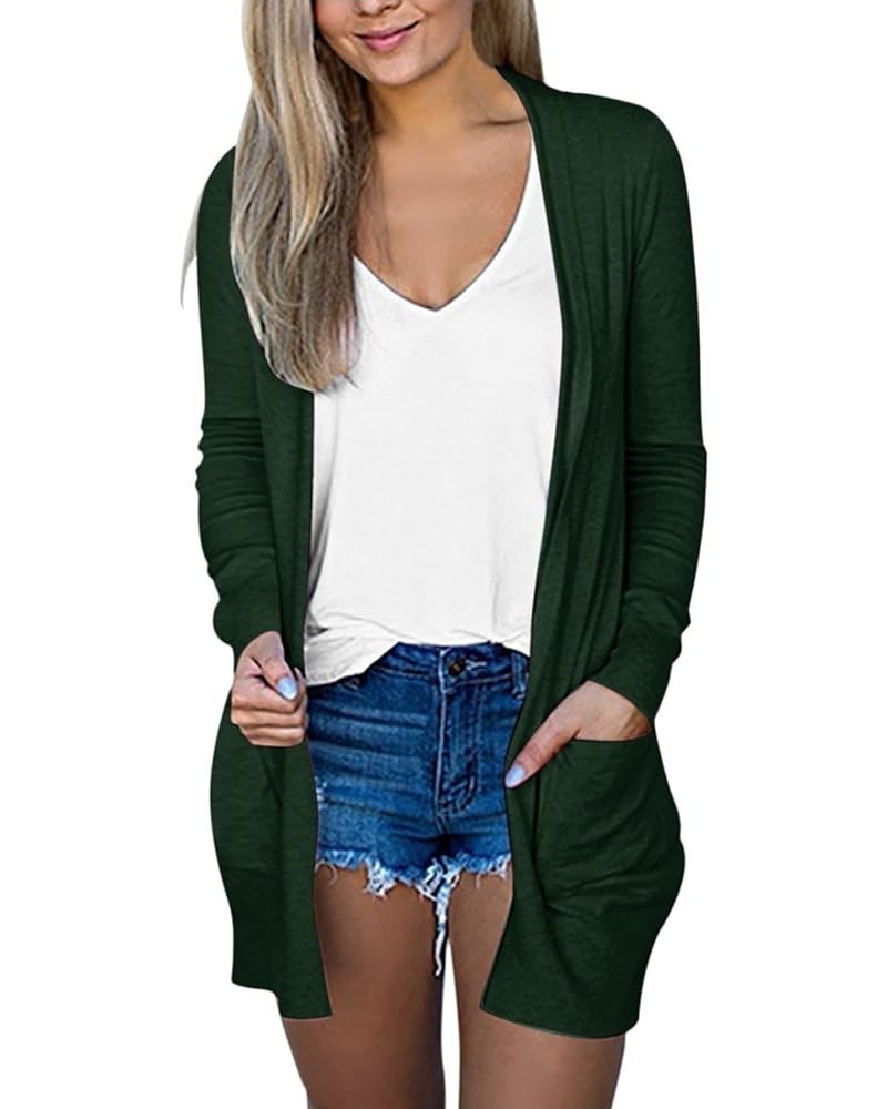 Women's Long Cardigans 2023 Plus Size Open Front Long Sleeve Loose Lightweight Cardigans Outerwear Coat with Pockets 02-green...