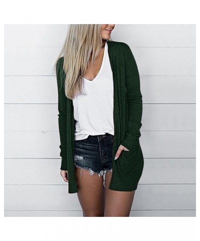 Women's Long Cardigans 2023 Plus Size Open Front Long Sleeve Loose Lightweight Cardigans Outerwear Coat with Pockets 02-green...