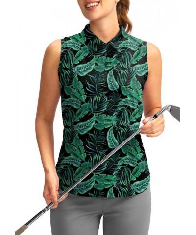 Women's Sleeveless Golf Shirt Collared Button-Down Polo Shirts Quick Dry Golf Tennis Tank Tops for Women Leaf $17.66 Shirts