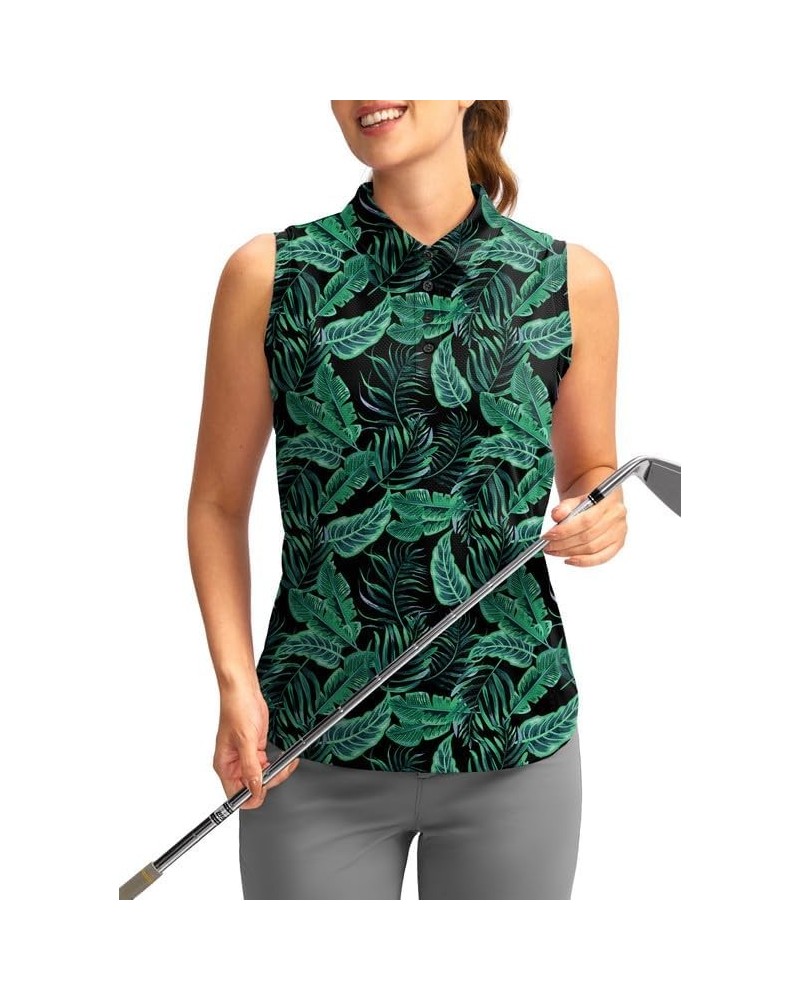 Women's Sleeveless Golf Shirt Collared Button-Down Polo Shirts Quick Dry Golf Tennis Tank Tops for Women Leaf $17.66 Shirts