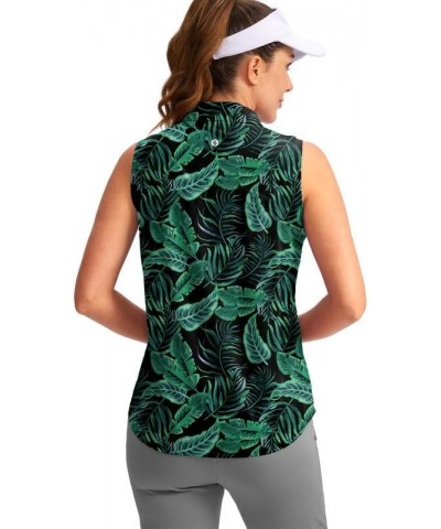 Women's Sleeveless Golf Shirt Collared Button-Down Polo Shirts Quick Dry Golf Tennis Tank Tops for Women Leaf $17.66 Shirts