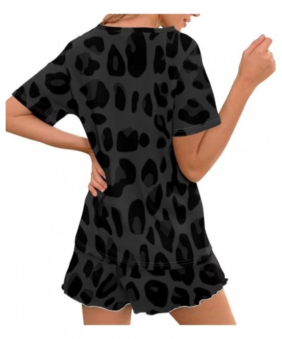 JEOCODY Women's Pajama Set Soft PJ Short Sleeve Lounge Set SleepwearSoft PJ Short Sleeve Lounge Set Sleepwear Gray Leopard $1...