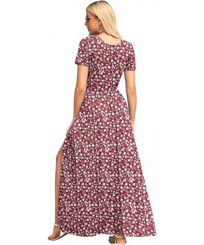 Women Short Sleeve Loose Plain Casual Long Maxi Dresses with Pockets 04-red Flowers $10.50 Dresses