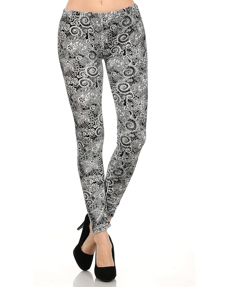 Women's Casual Full Length Winter Velour Leggings Black Paisley Lace $12.09 Leggings