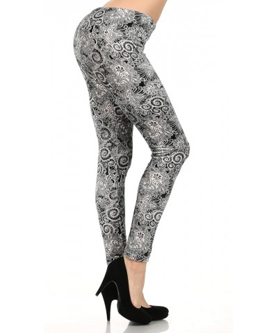 Women's Casual Full Length Winter Velour Leggings Black Paisley Lace $12.09 Leggings