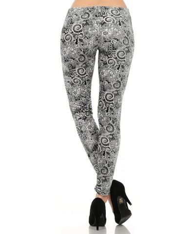 Women's Casual Full Length Winter Velour Leggings Black Paisley Lace $12.09 Leggings