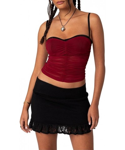 Women Mesh Sheer Cami Y2K Spaghetti Strap Tank Tops Backless Sleeveless Going Out Crop Top Summer Streetwear Patchwork/Red $6...