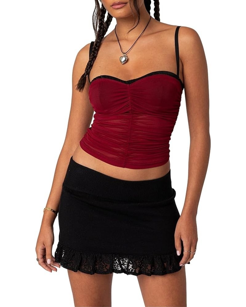 Women Mesh Sheer Cami Y2K Spaghetti Strap Tank Tops Backless Sleeveless Going Out Crop Top Summer Streetwear Patchwork/Red $6...