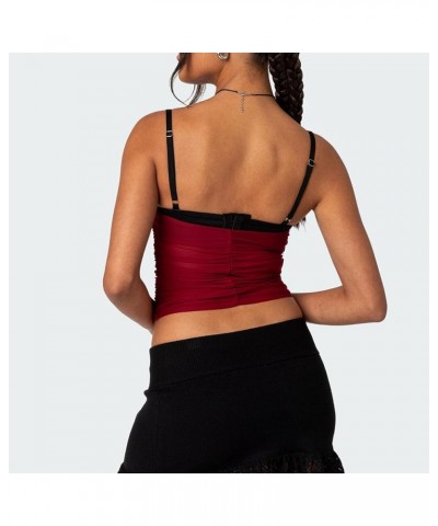 Women Mesh Sheer Cami Y2K Spaghetti Strap Tank Tops Backless Sleeveless Going Out Crop Top Summer Streetwear Patchwork/Red $6...