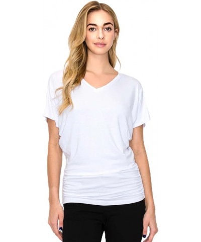 Women's Solid Short Sleeve Boat Neck V Neck Dolman Top with Side Shirring White_2306 $13.54 T-Shirts