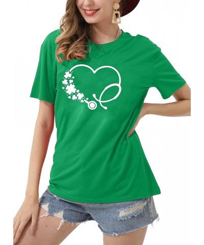 St. Patrick's Day Shirts for Women Shamrock Heart Graphic Tees St Patty's Lucky T-Shirt Irish Tops Green10 $7.50 T-Shirts