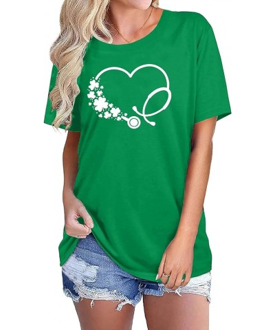 St. Patrick's Day Shirts for Women Shamrock Heart Graphic Tees St Patty's Lucky T-Shirt Irish Tops Green10 $7.50 T-Shirts