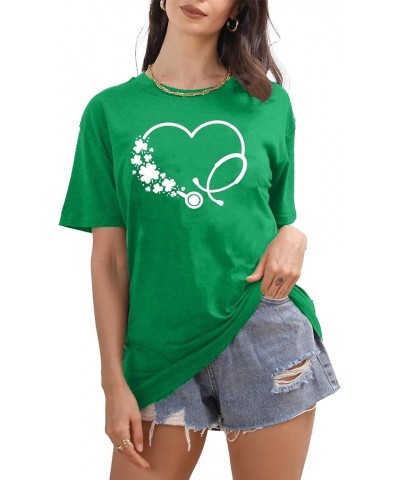 St. Patrick's Day Shirts for Women Shamrock Heart Graphic Tees St Patty's Lucky T-Shirt Irish Tops Green10 $7.50 T-Shirts