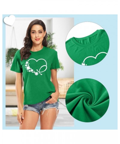 St. Patrick's Day Shirts for Women Shamrock Heart Graphic Tees St Patty's Lucky T-Shirt Irish Tops Green10 $7.50 T-Shirts