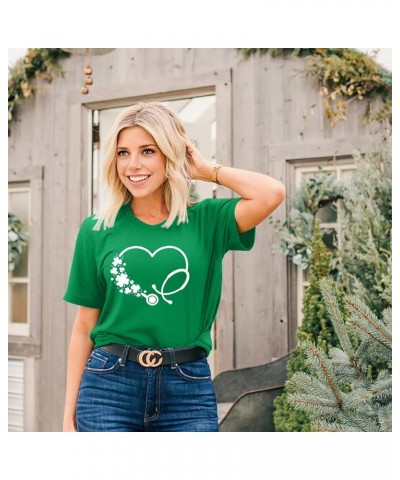 St. Patrick's Day Shirts for Women Shamrock Heart Graphic Tees St Patty's Lucky T-Shirt Irish Tops Green10 $7.50 T-Shirts