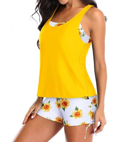 3 Piece Womens Tankini Swimsuits with Shorts Athletic Bathing Suits Tank Tops with Bra and Boyshorts Yellow Sunflower $18.48 ...