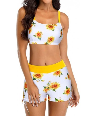 3 Piece Womens Tankini Swimsuits with Shorts Athletic Bathing Suits Tank Tops with Bra and Boyshorts Yellow Sunflower $18.48 ...