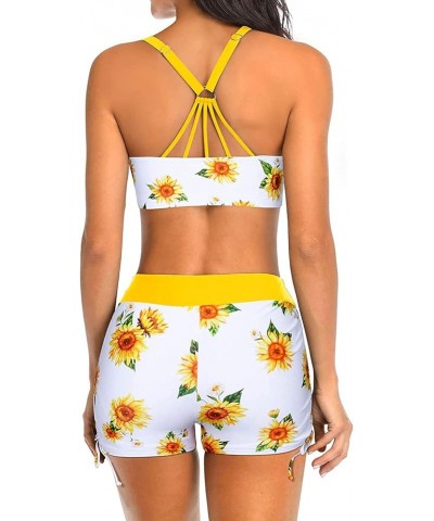 3 Piece Womens Tankini Swimsuits with Shorts Athletic Bathing Suits Tank Tops with Bra and Boyshorts Yellow Sunflower $18.48 ...