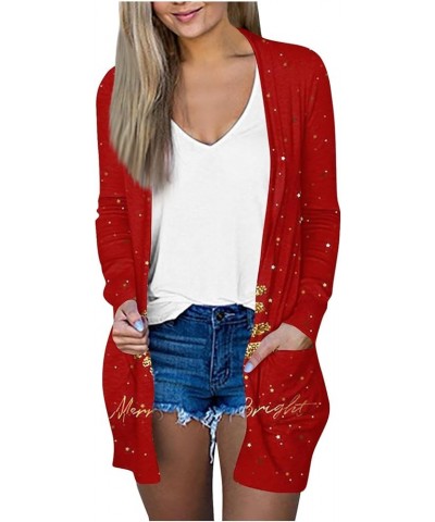 Womens Winter Coats,Womens Christmas Print Long Sleeve Cardigans Open Front Jacket Xmas Tops With Pocket 2-deep Red $9.17 Jac...