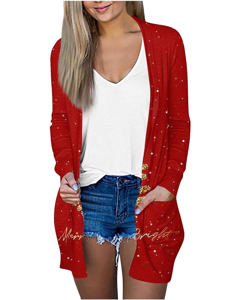 Womens Winter Coats,Womens Christmas Print Long Sleeve Cardigans Open Front Jacket Xmas Tops With Pocket 2-deep Red $9.17 Jac...