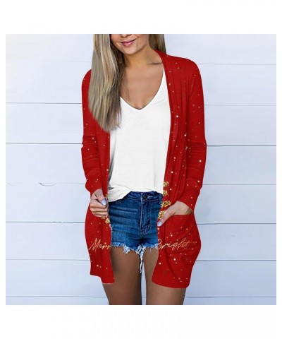 Womens Winter Coats,Womens Christmas Print Long Sleeve Cardigans Open Front Jacket Xmas Tops With Pocket 2-deep Red $9.17 Jac...