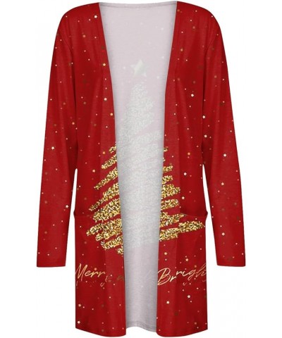 Womens Winter Coats,Womens Christmas Print Long Sleeve Cardigans Open Front Jacket Xmas Tops With Pocket 2-deep Red $9.17 Jac...