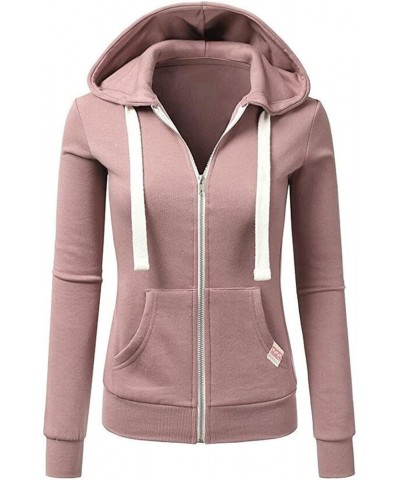 Workout Tops for Women 2023 Casual Hooded Coat Solid Drawstring Zipped Sweatshirts Long Sleeve Jacket with Pockets A11-pink $...