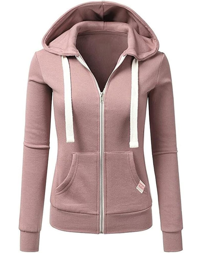 Workout Tops for Women 2023 Casual Hooded Coat Solid Drawstring Zipped Sweatshirts Long Sleeve Jacket with Pockets A11-pink $...